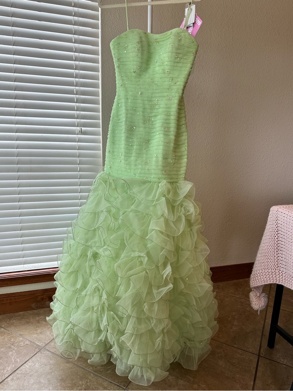 Mori Lee lime green sequin mermaid prom gown dress sz 3 / 4 NWT Y2K 2003 vintage